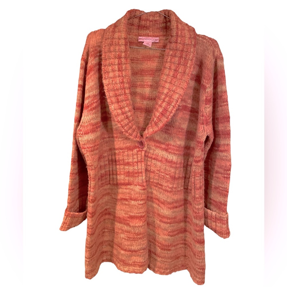 Bandolino Coral and Peach Knit Shawl Collar Cardigan